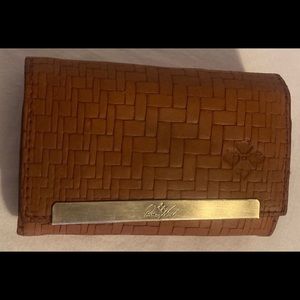 Patricia Nash Cametti Woven Leather Tri Fold Wallet Snap Closure Brown